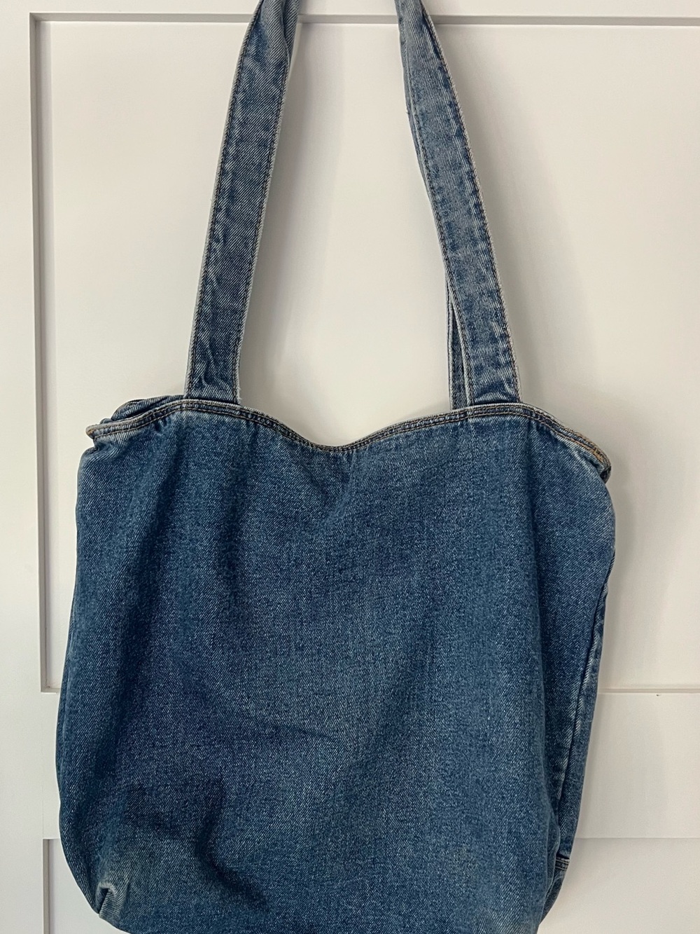 Y2K 100% Cotton Denim Shoulder Tote Bag Blue Jean Buckle Leather Trim - Picture 9 of 15